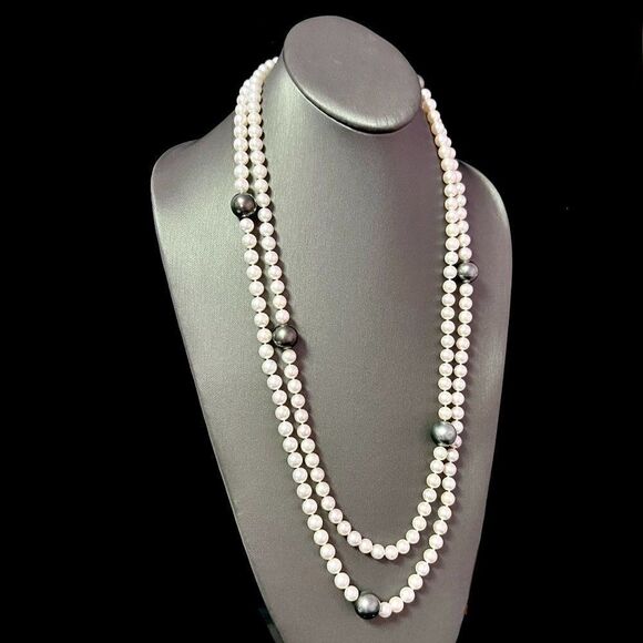 Akoya & Tahitian Diamond Necklace 53.5" Gold 13.50 mm Certified $11,975 216998 - Picture 7 of 14